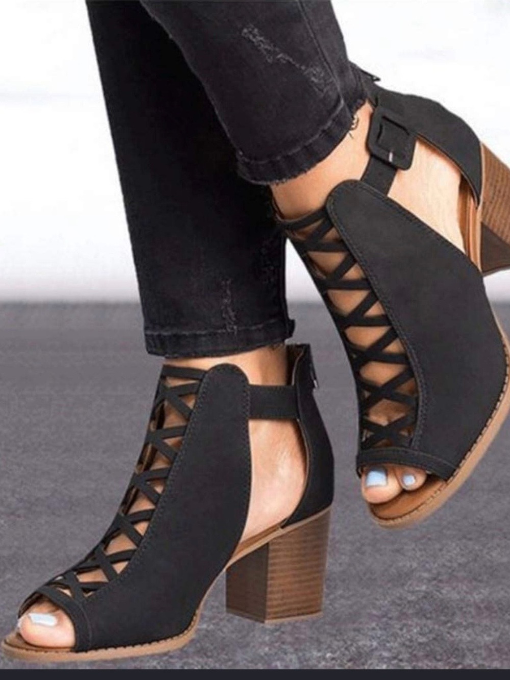 Coconuts by Matisse Heather Black Caged Sandals Block Heel Size 8.5